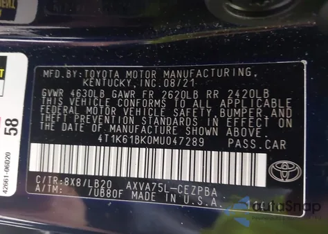 2021 Toyota Camry Xse Awd из США, поврежденный, VIN 4T1K61BK0MU047289